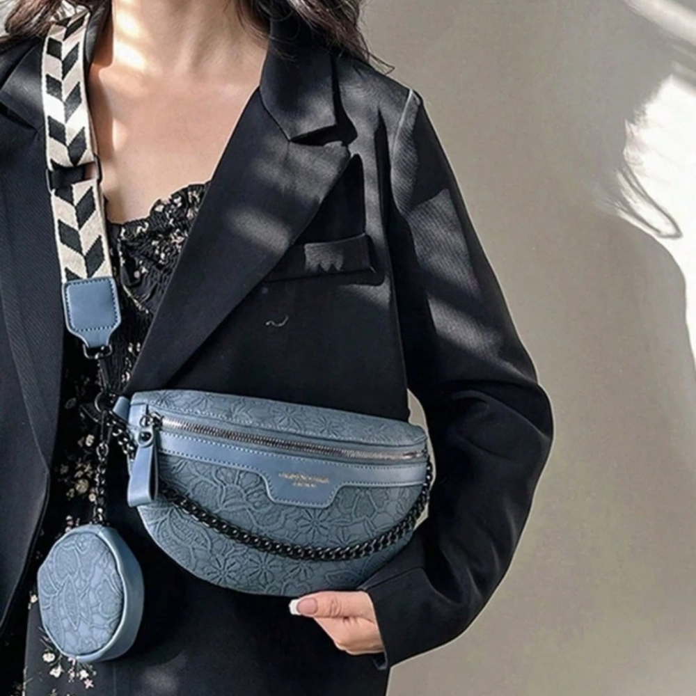NWT Blue Floral Embossed Crossbody Sling Bag - Picture 4 of 6